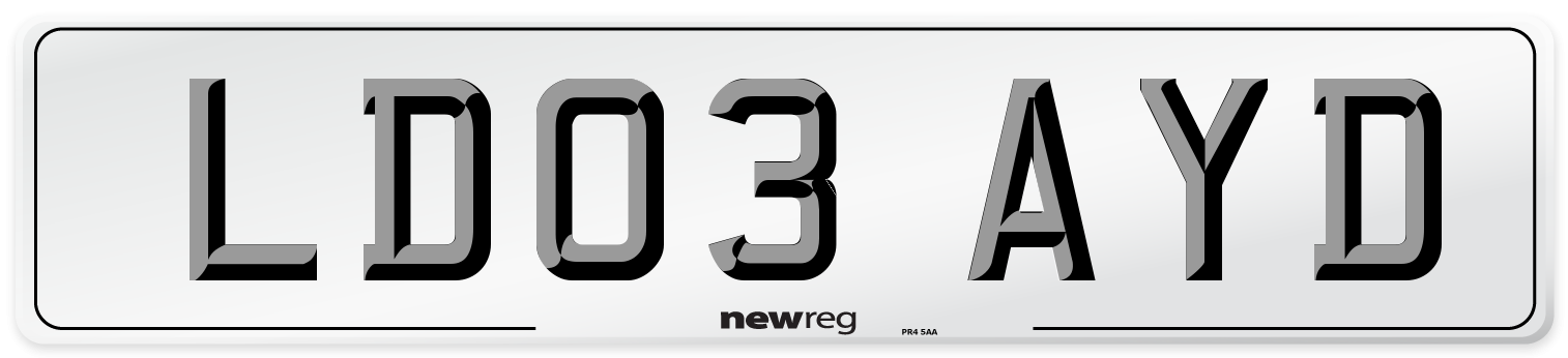 LD03 AYD Number Plate from New Reg